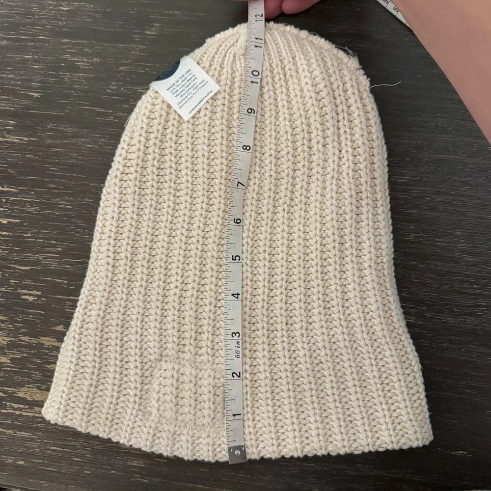 Love Your Melon Slouch Cream Knit Beanie with Leather Patch Women